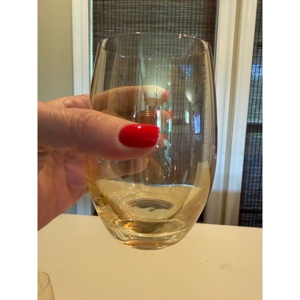 Stemless Wine Glasses Set Of 6 Gold 
Yellow Amber Tinted Thin Rim Glass - Picture 6 of 9